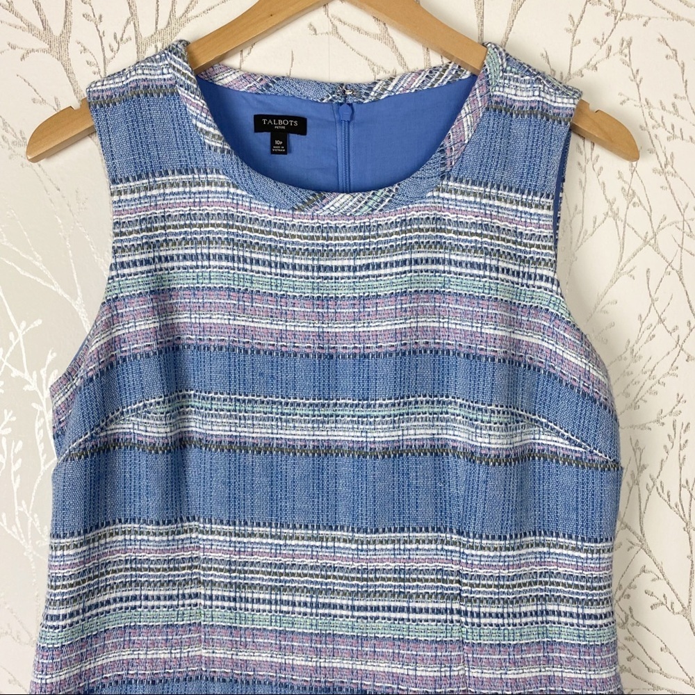 TALBOTS Blue Stripe Tweed Sleeveless Sheath Dress 10P Business Casual Spring - Picture 4 of 10